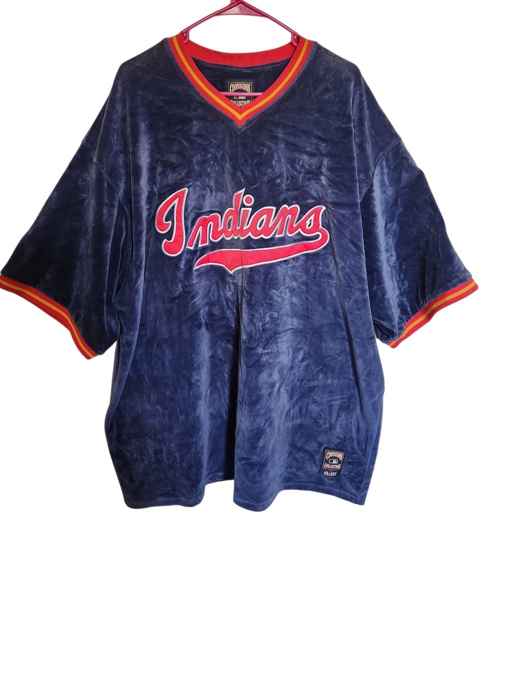 VTG Cleveland Indians Velour Felt Jersey Tee G-III Carl Banks Cooperstown XXXL